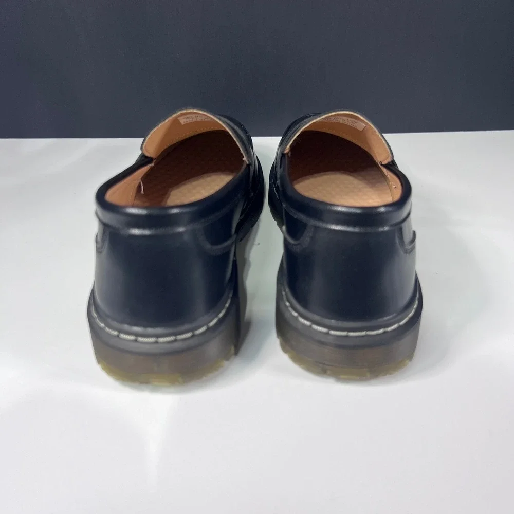 Black Penny Loafers Chunky Lug Sole Slip On Shoes Womens 8 US Preppy